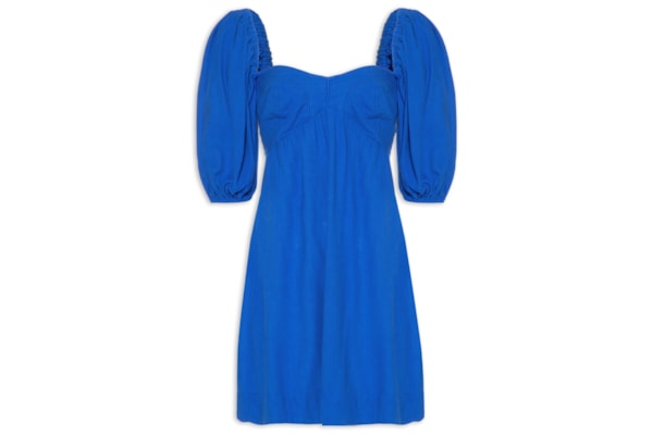 Vestido Curto Mangas Bufantes - Azul