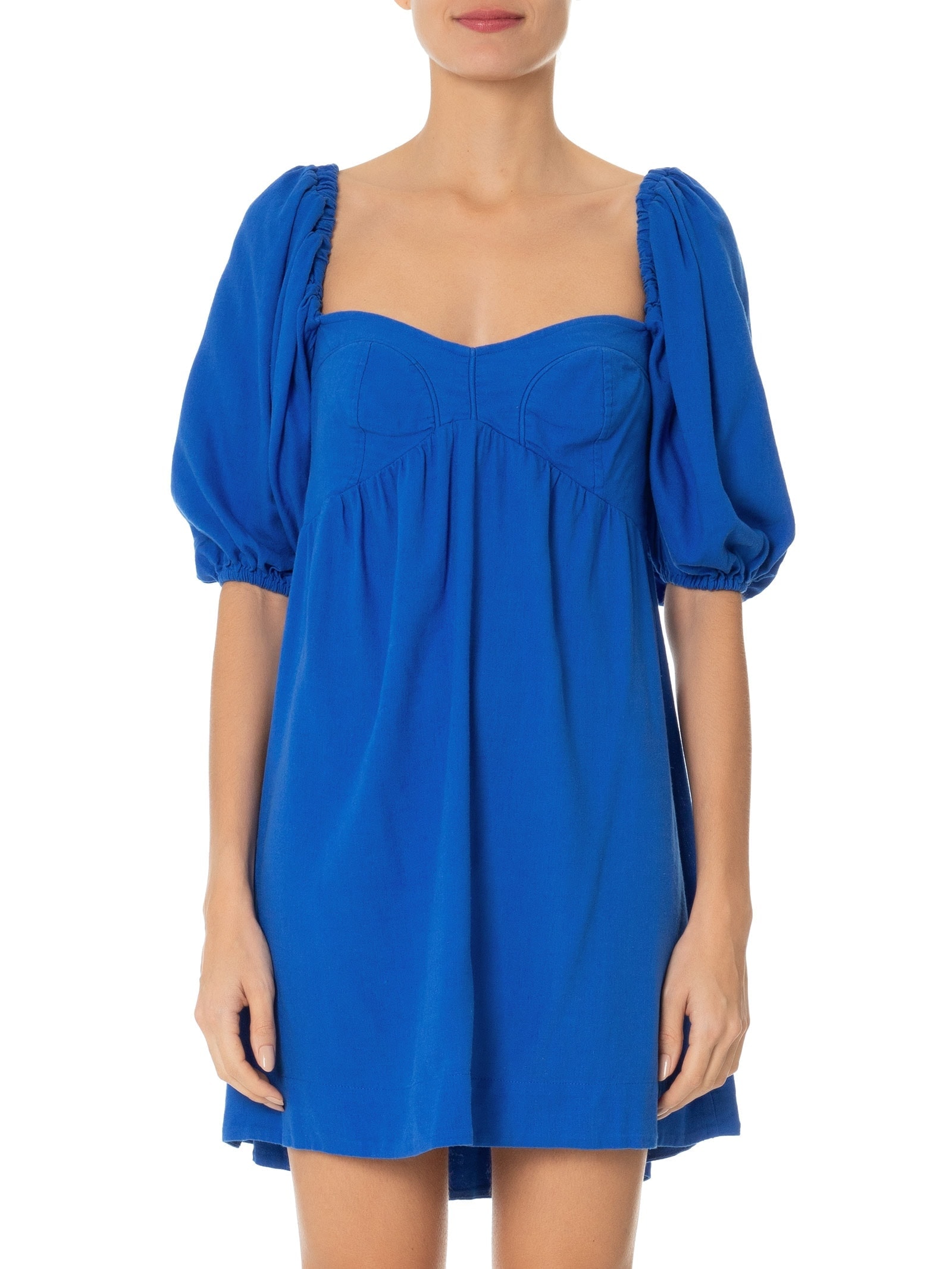 Vestido Curto Mangas Bufantes Azul Farm