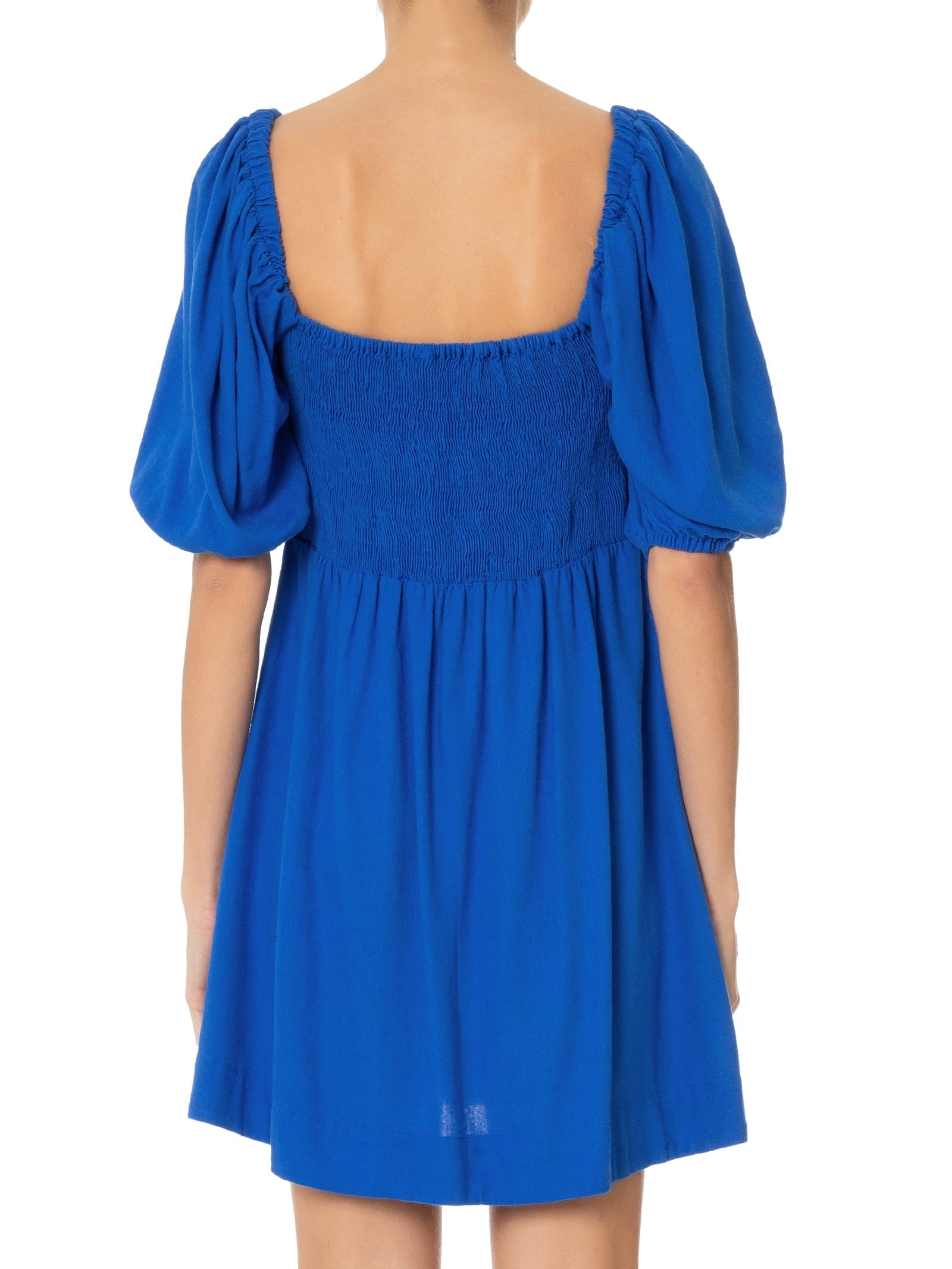 Vestido Curto Mangas Bufantes Azul Farm