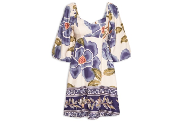 Vestido Curto Mangas Bufantes - Azul