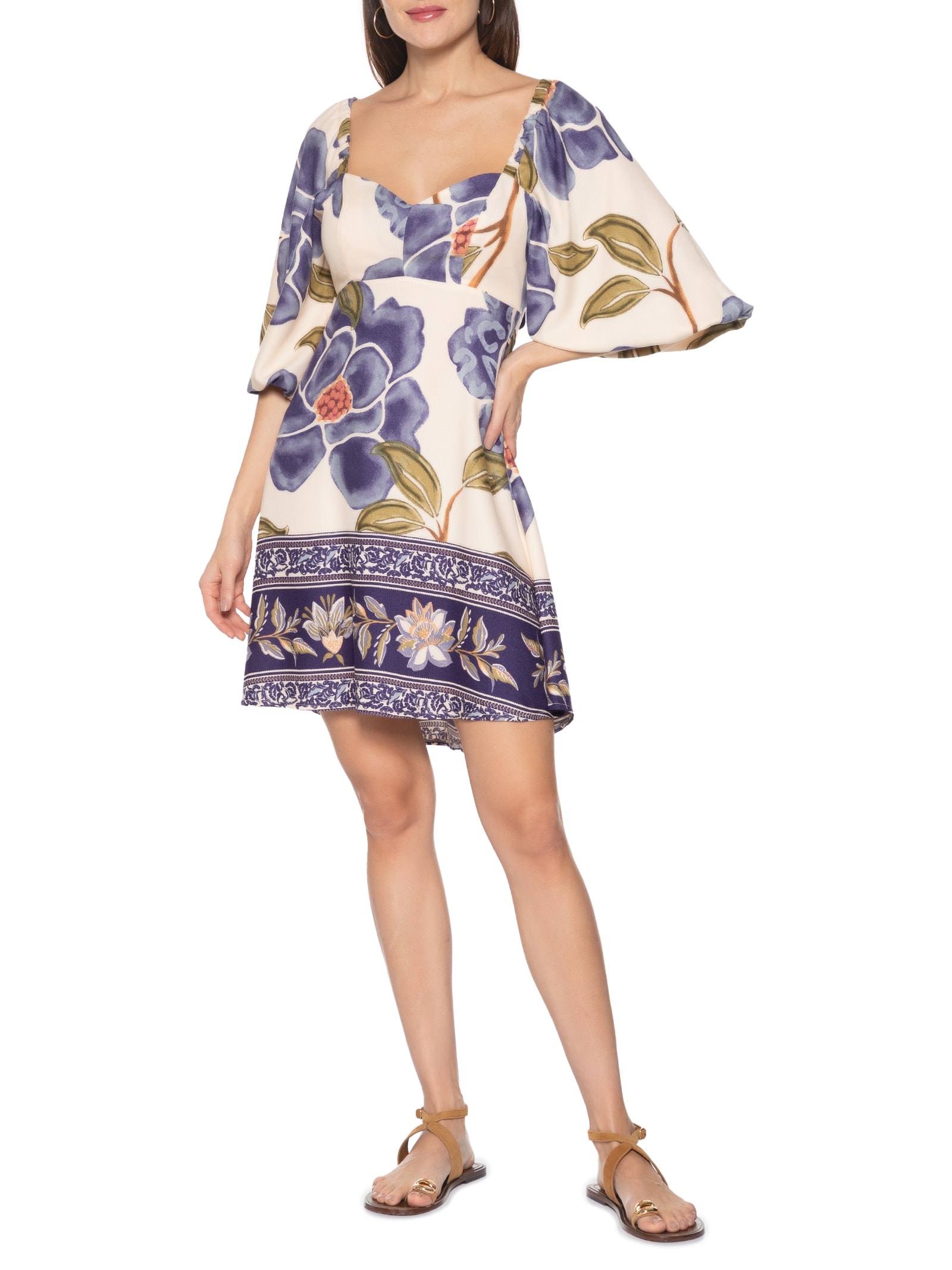 Vestido Curto Mangas Bufantes Azul Cacay
