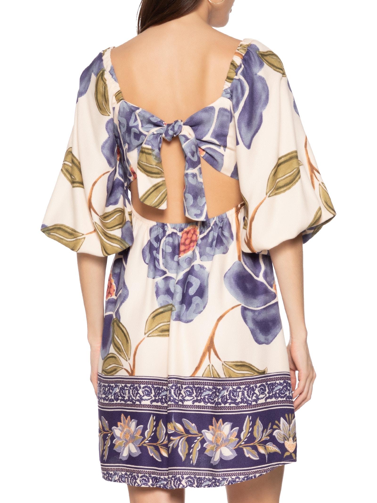 Vestido Curto Mangas Bufantes Azul Cacay