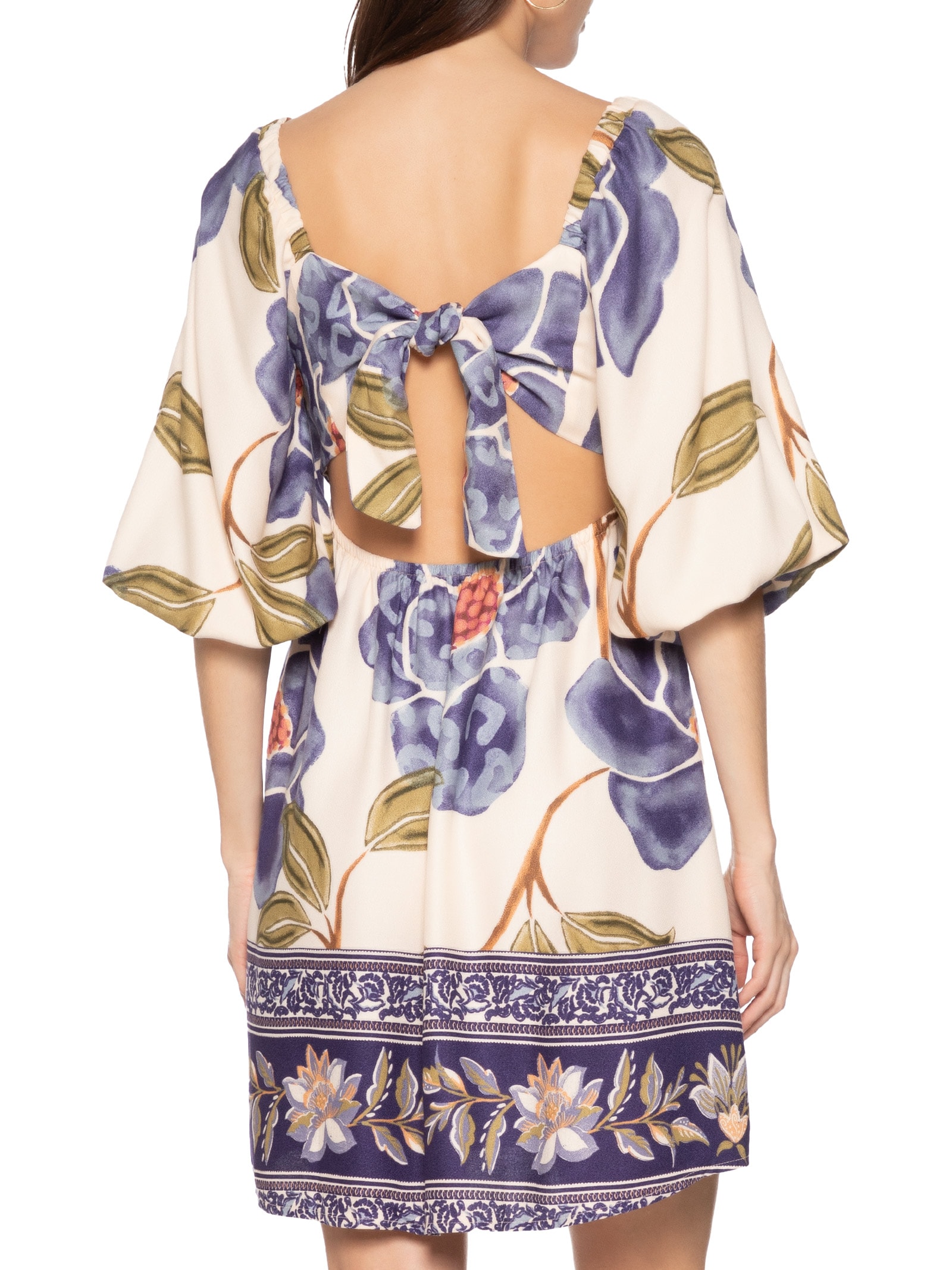 Vestido Curto Mangas Bufantes Azul Cacay