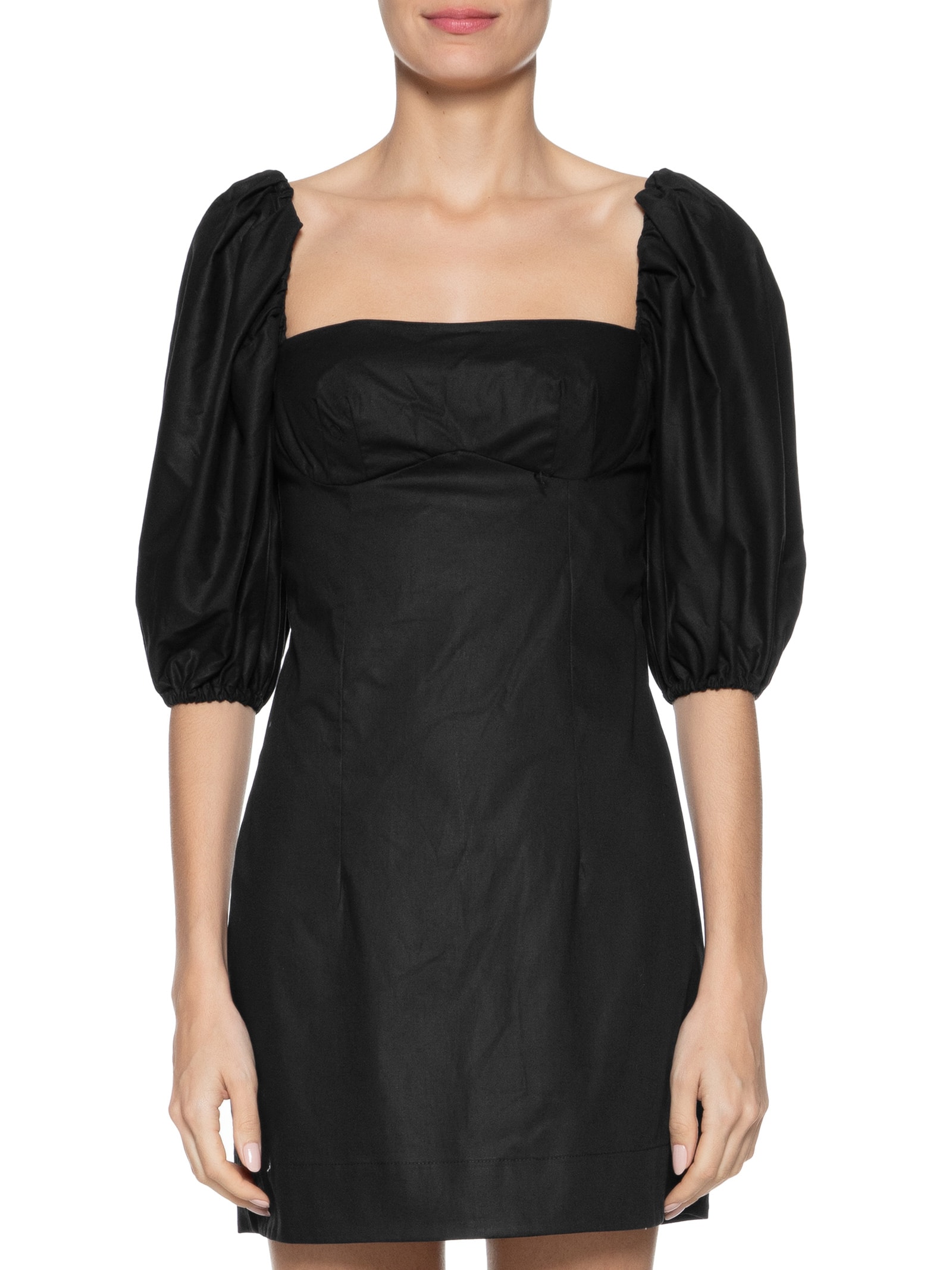 Vestido Curto Mangas Bufantes Preto  Farm