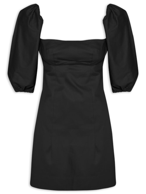Vestido Curto Mangas Bufantes - Preto