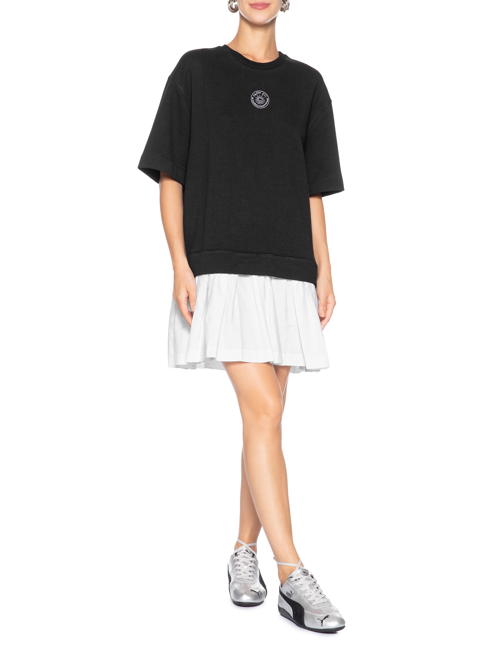 Vestido Curto Moletom Bordado Preto Farm