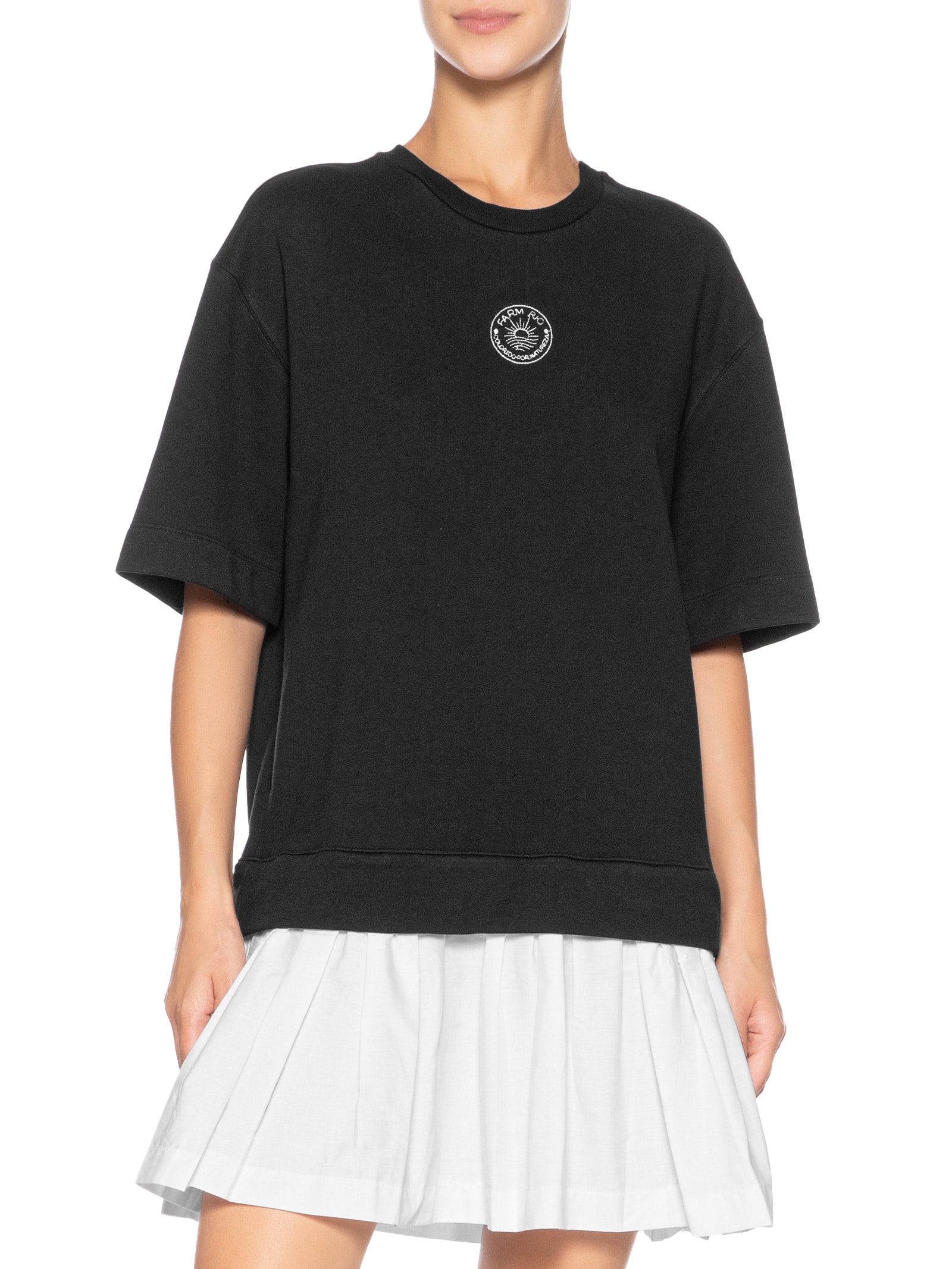 Vestido Curto Moletom Bordado Preto Farm