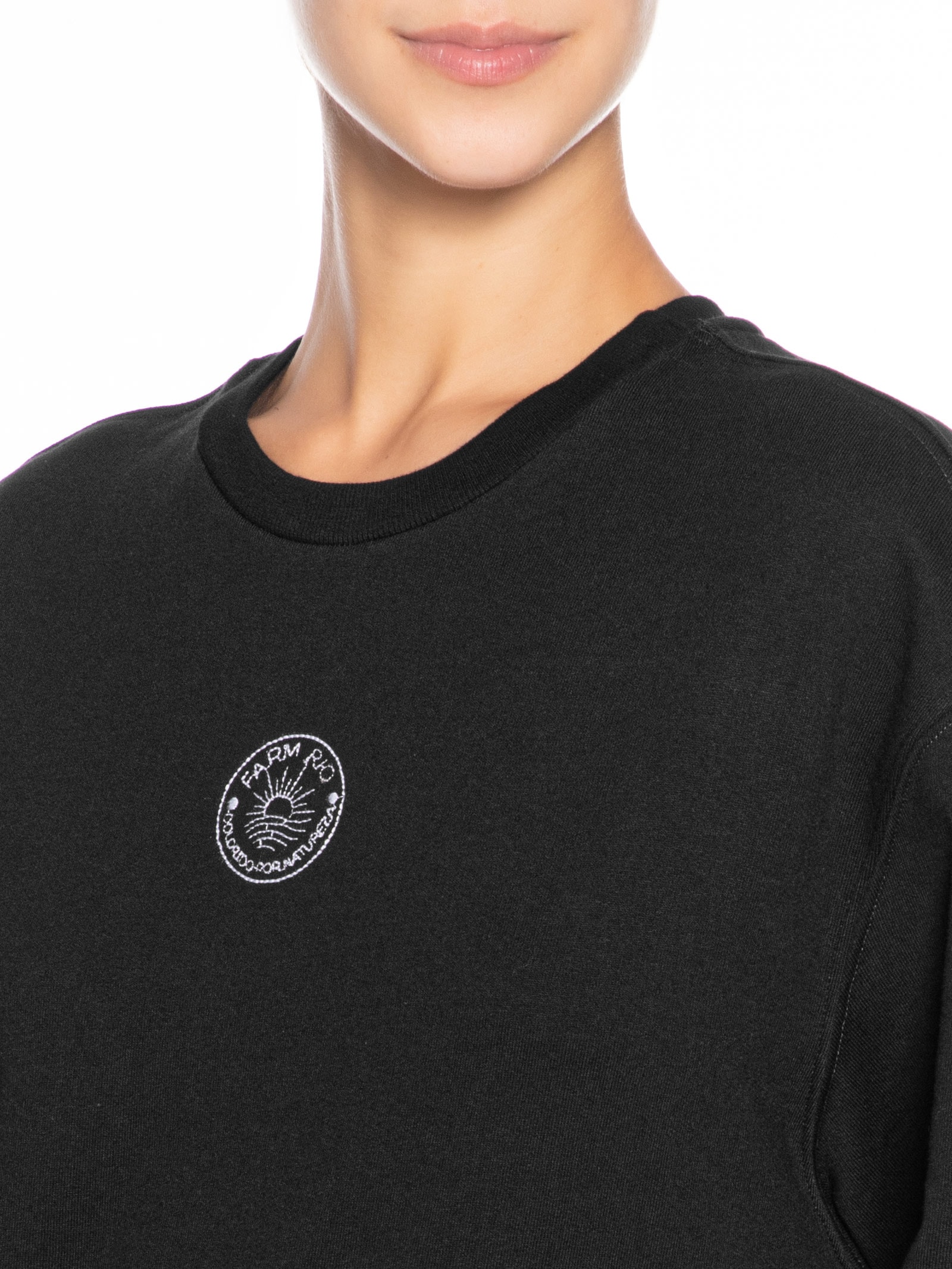 Vestido Curto Moletom Bordado Preto Farm