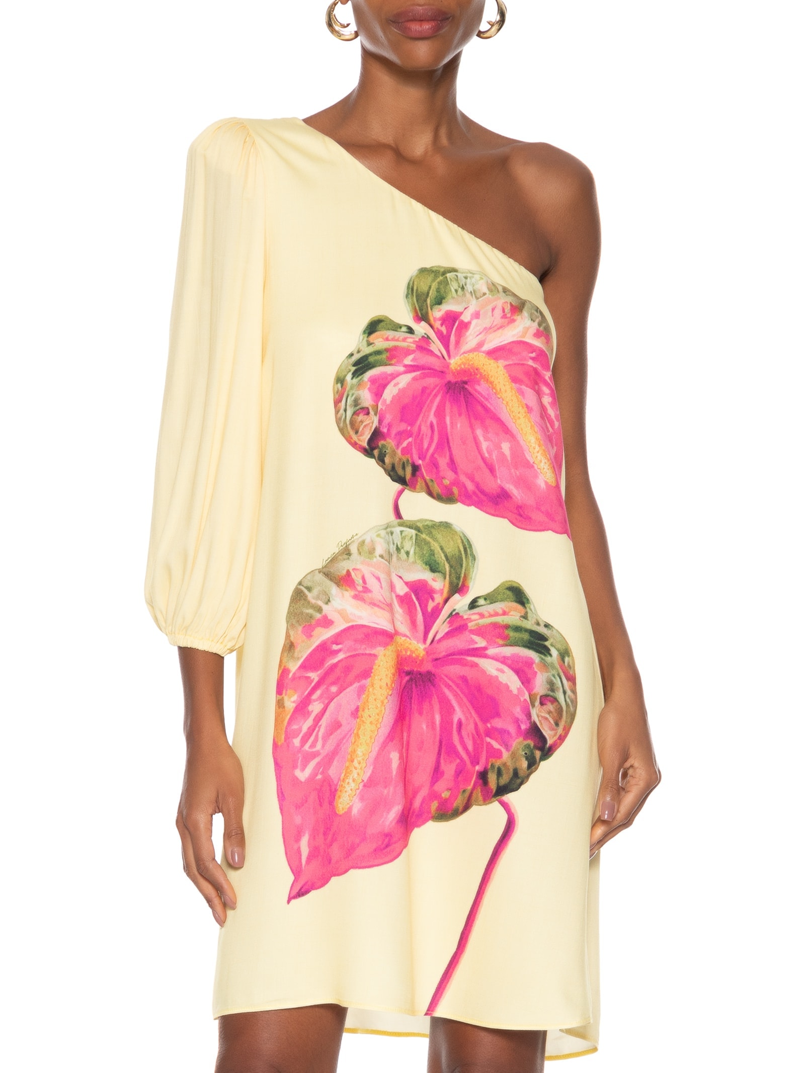 Vestido Curto Ombro Único Amarelo Lança Perfume