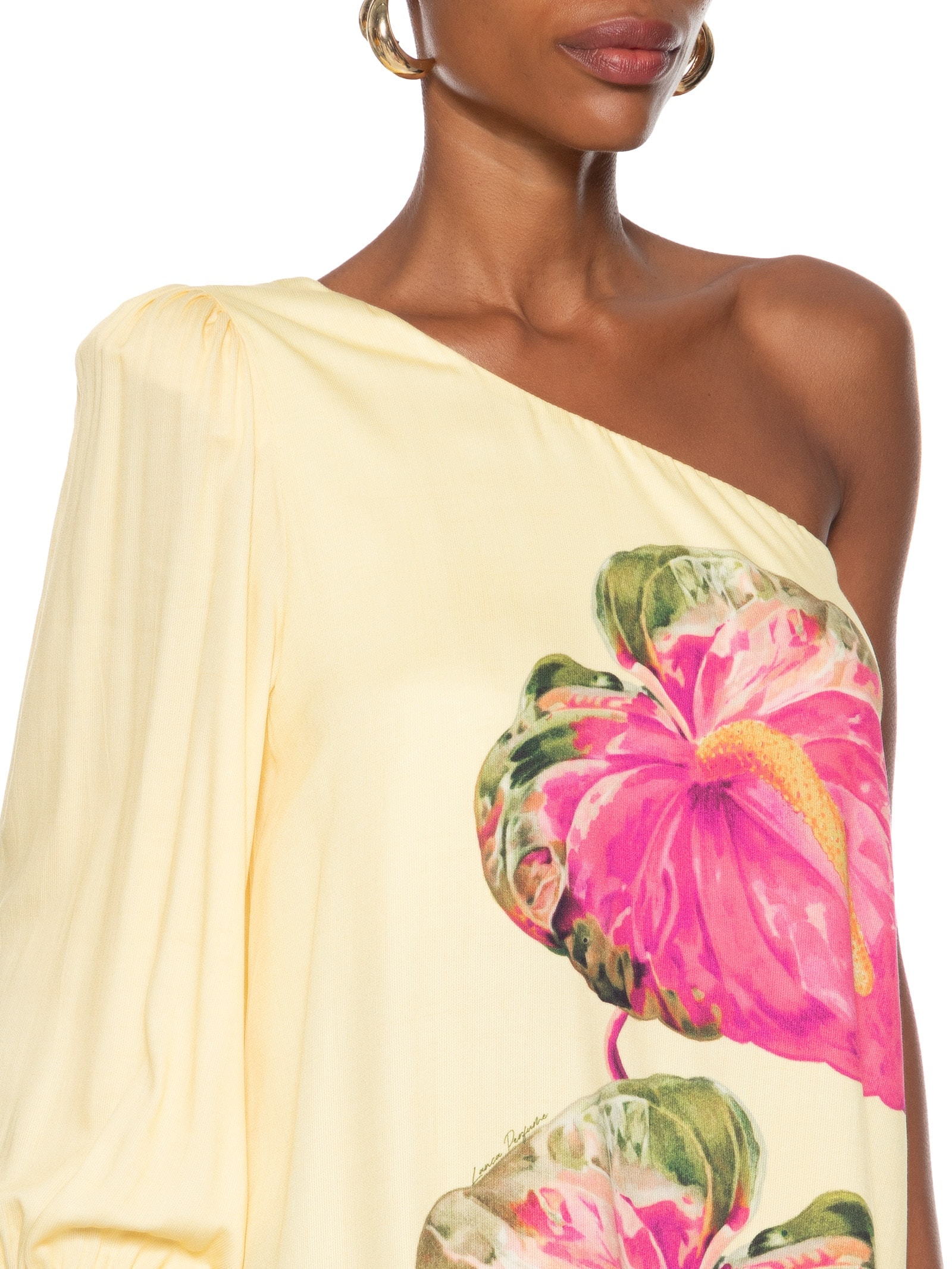 Vestido Curto Ombro Único Amarelo Lança Perfume