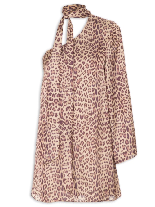 Vestido Curto Ombro Único – Animal Print