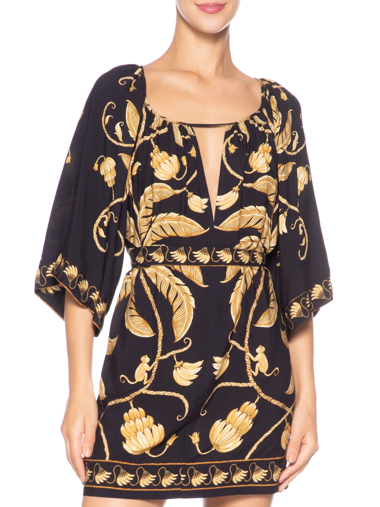 Vestido Curto Ourinho Tropical Preto Farm