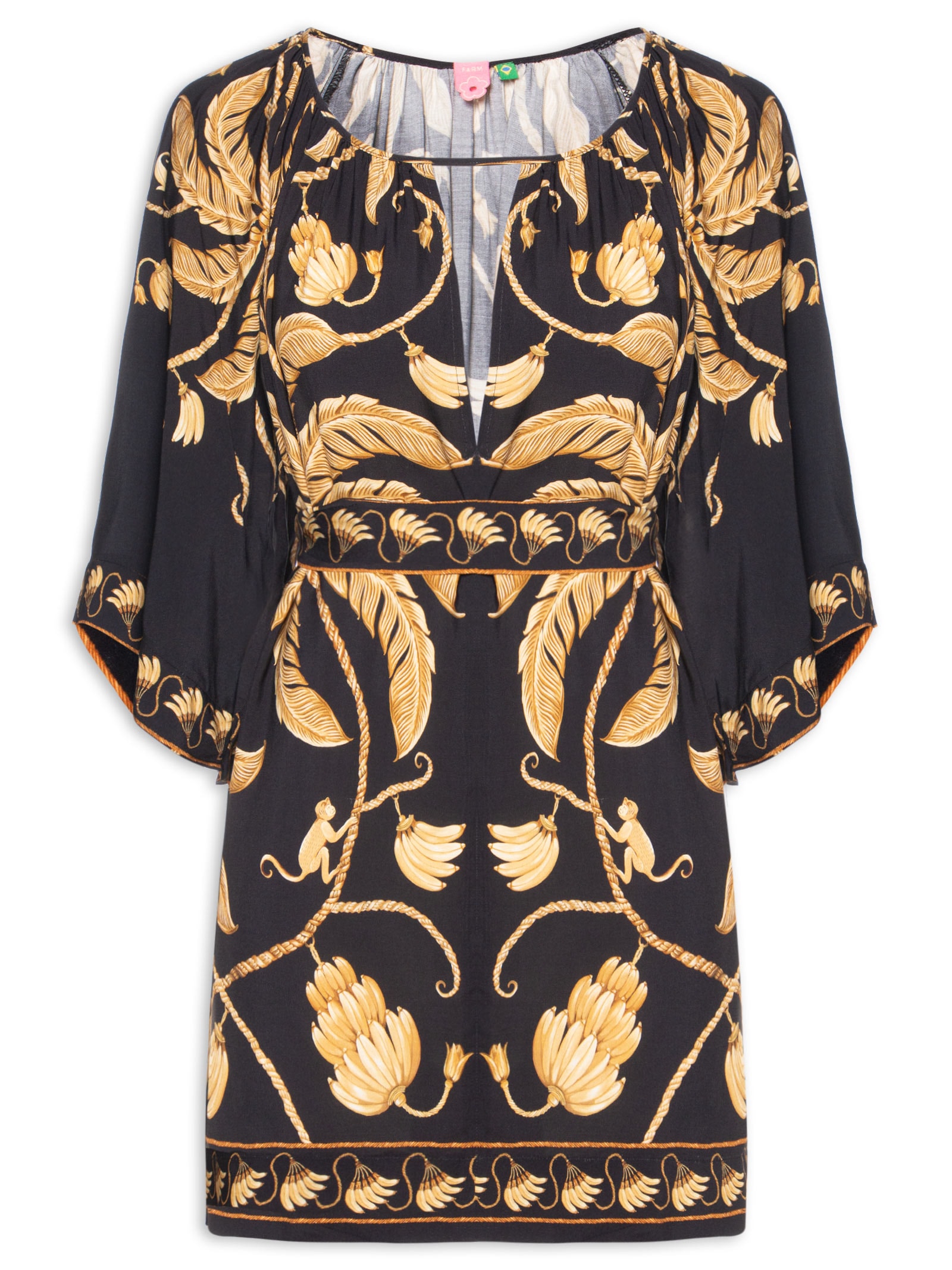 Vestido Curto Ourinho Tropical Preto Farm