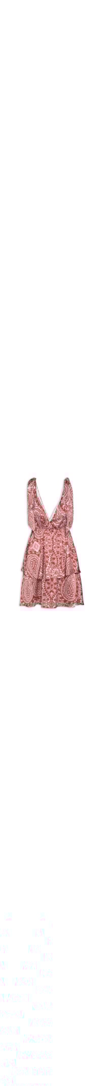 Vestido Curto Paisley Com Babados - Vermelho
