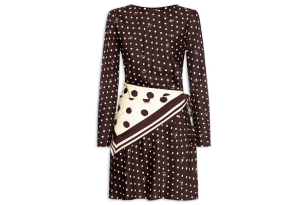 Vestido Curto Poá Lenço - Marrom