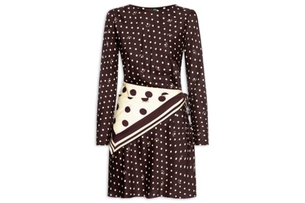 Vestido Curto Poá Lenço - Marrom