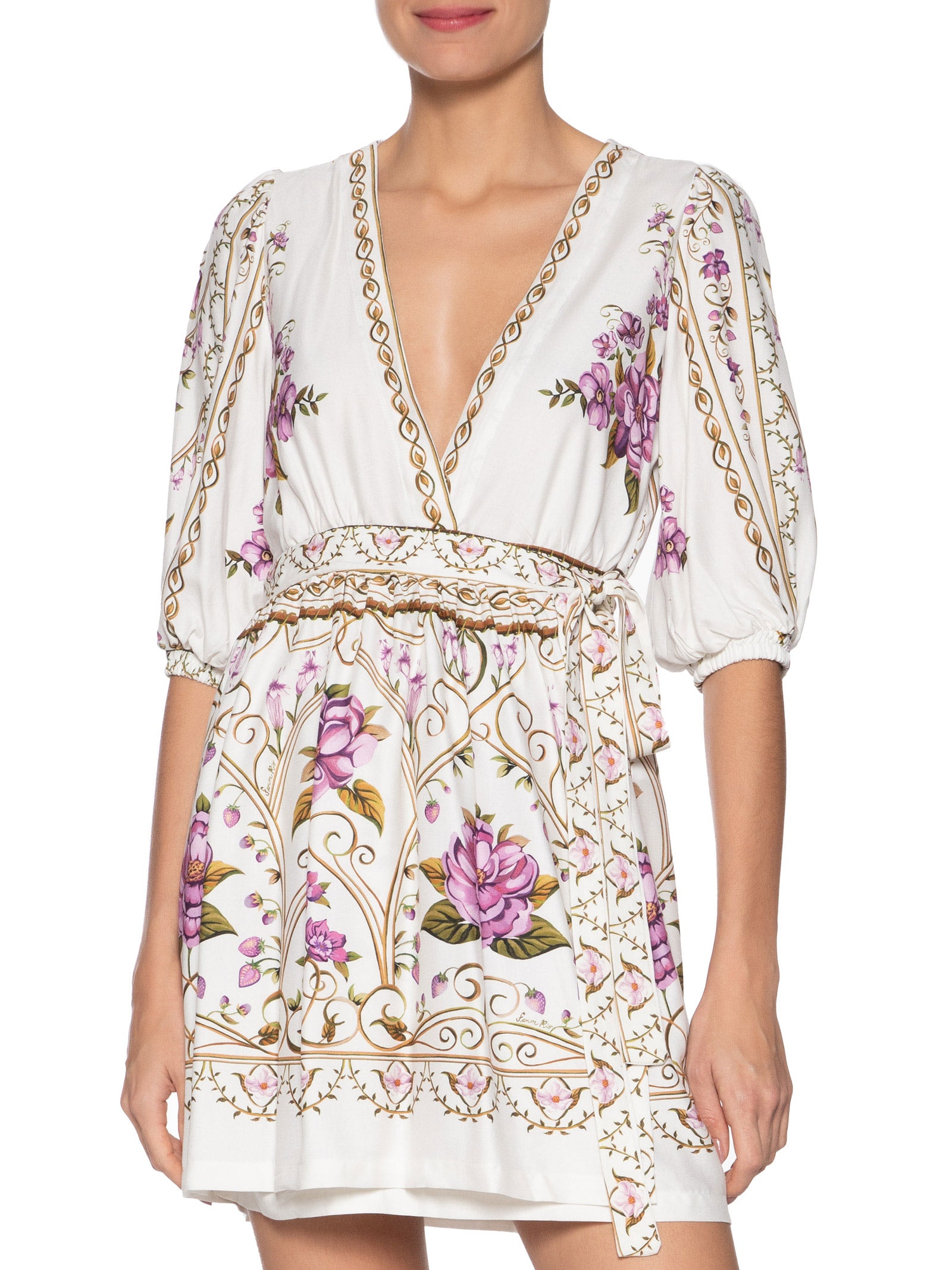  Vestido Curto Poesia de Flor Branco Farm