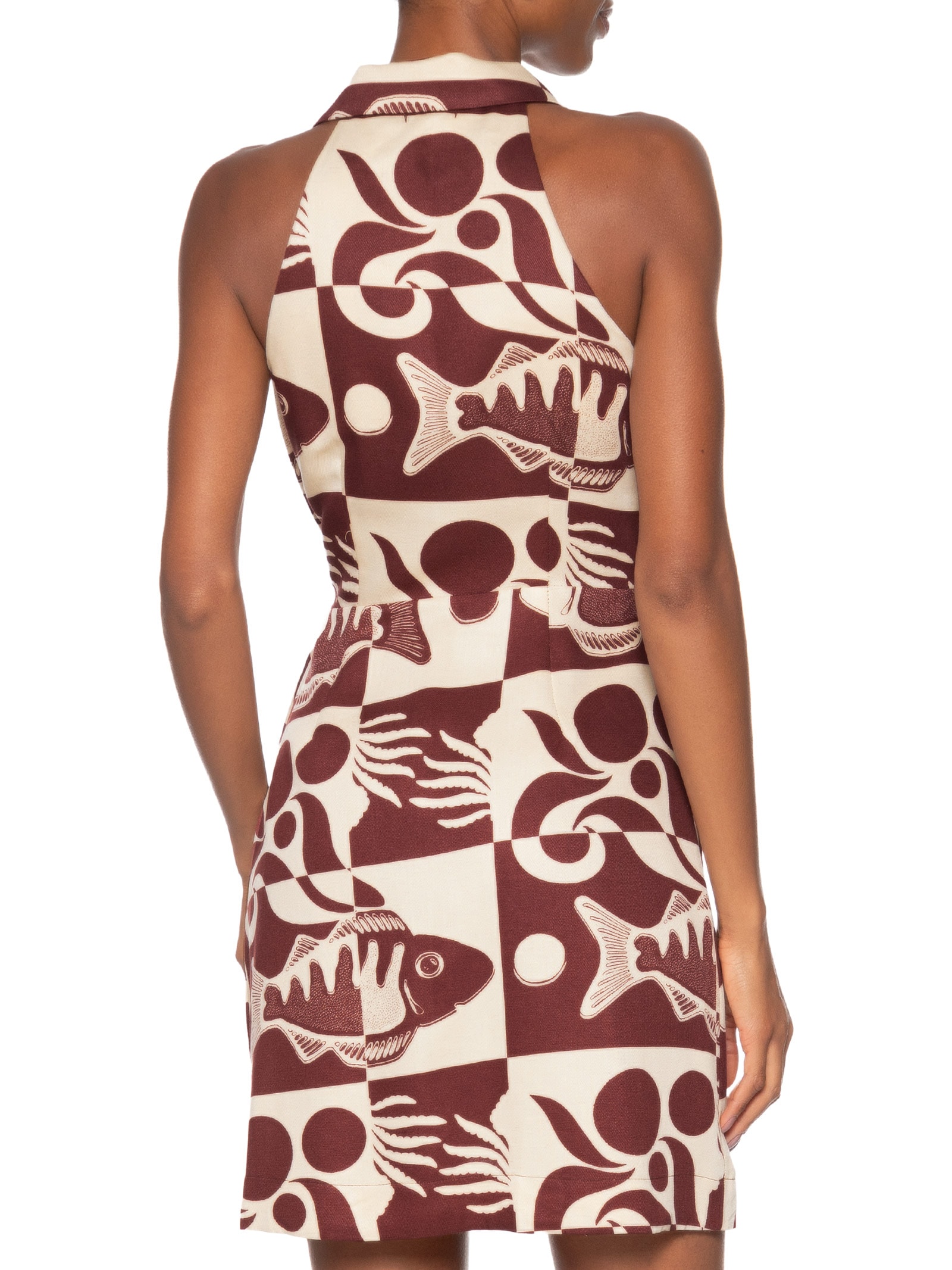 Vestido Curto Regata Cachecouer Estampado Marrom Cacay