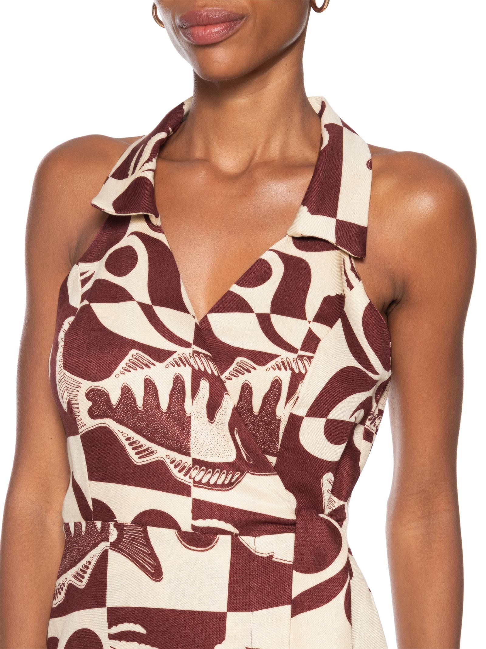 Vestido Curto Regata Cachecouer Estampado Marrom Cacay