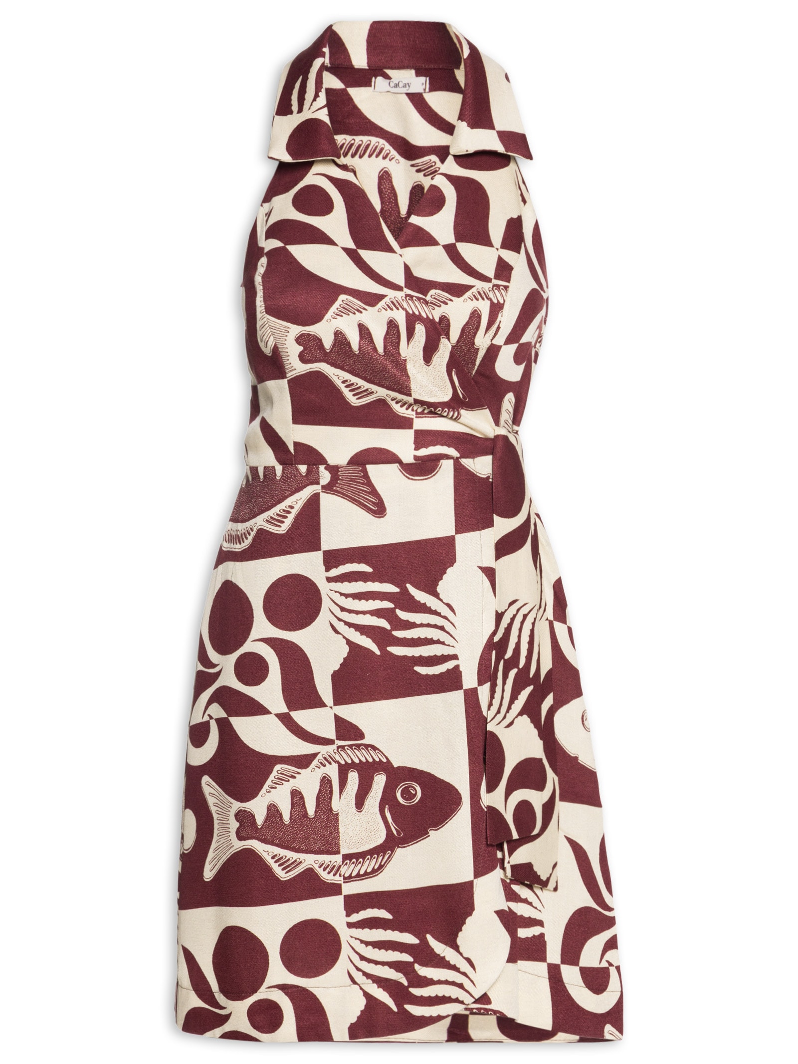 Vestido Curto Regata Cachecouer Estampado Marrom Cacay