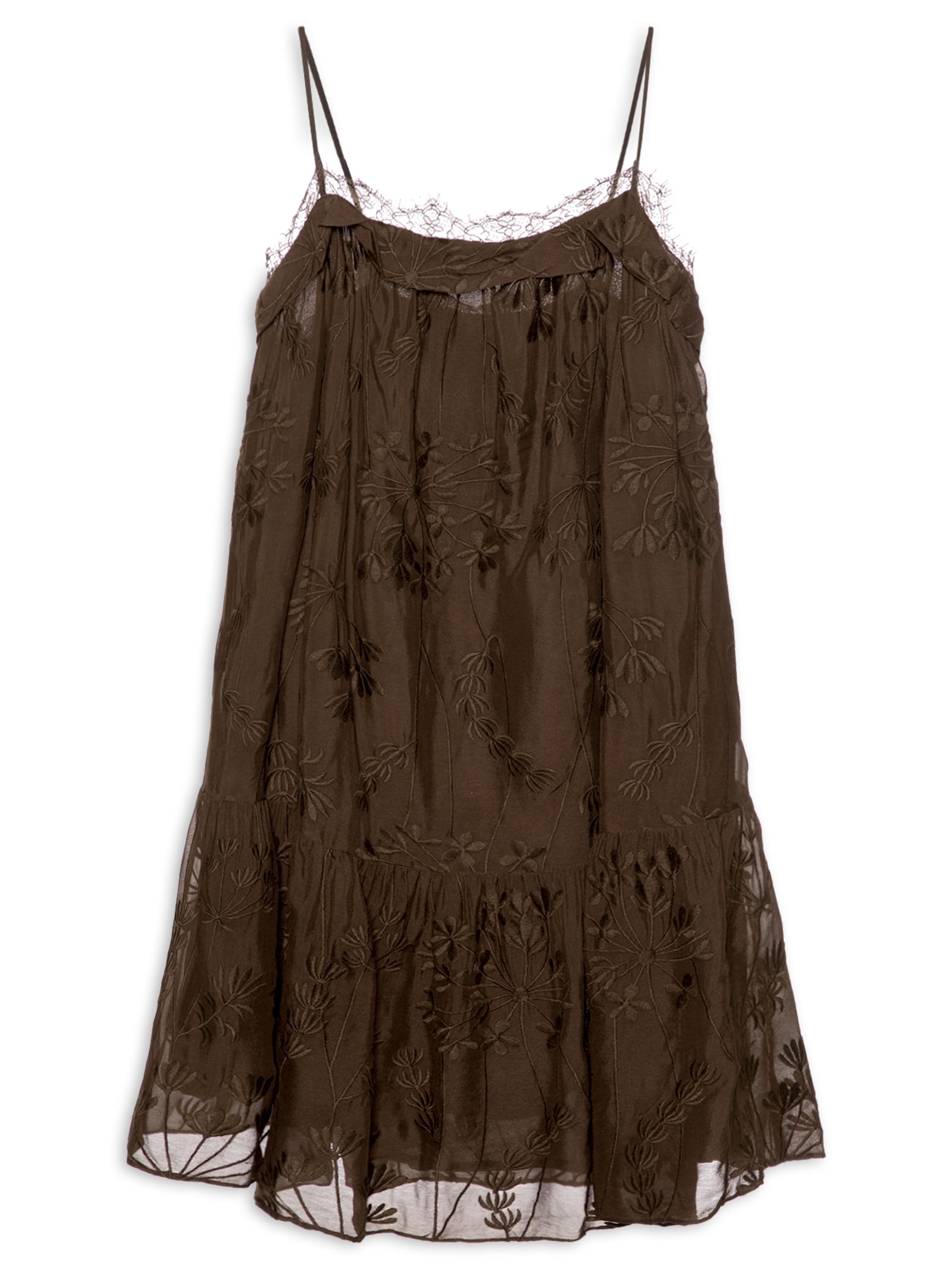 Vestido Curto Renda Bordada Marrom Animale