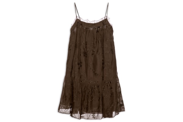 Vestido Curto Renda Bordada - Marrom
