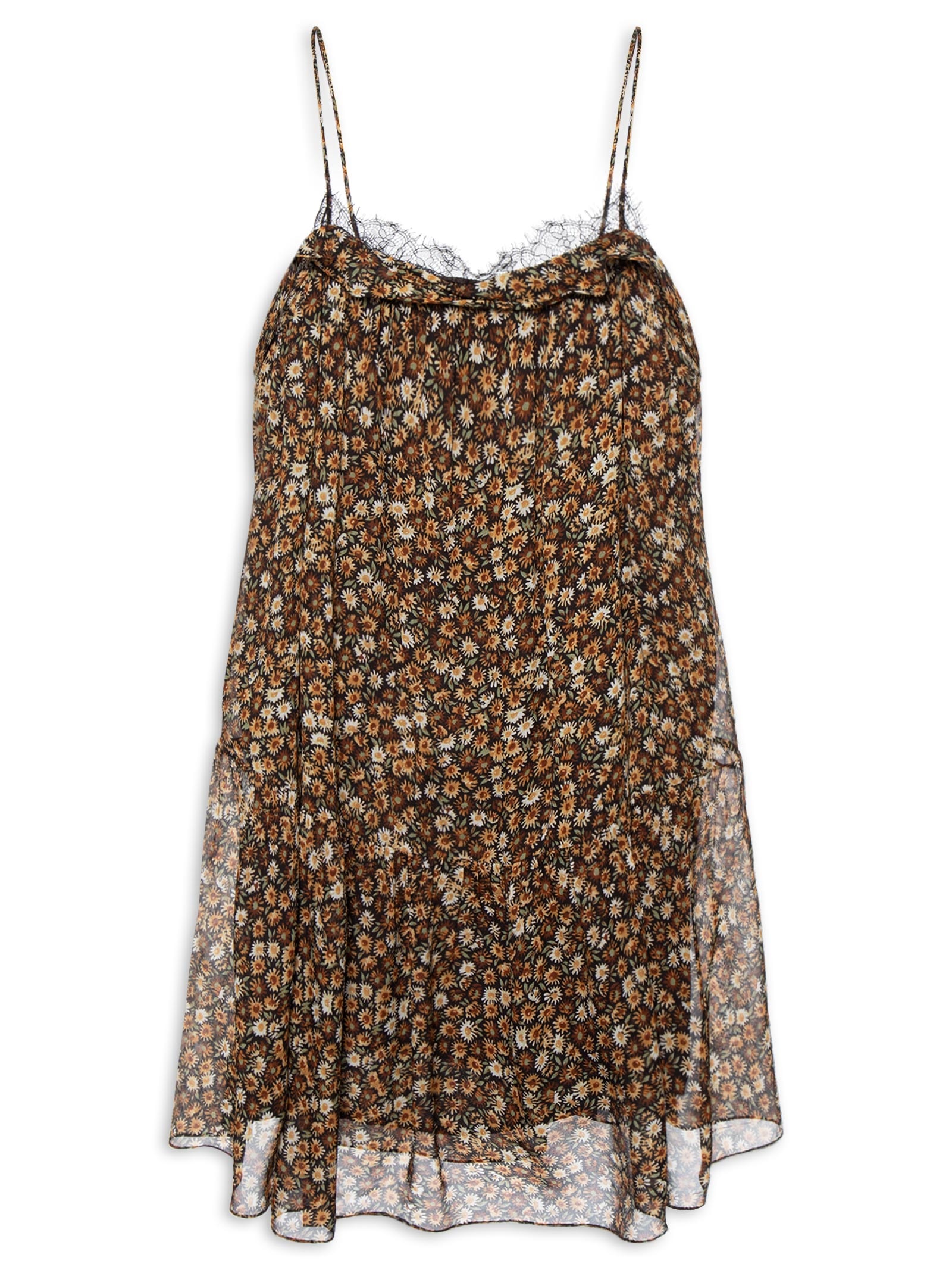 Vestido Curto Renda Liberty Seeds Marrom Animale