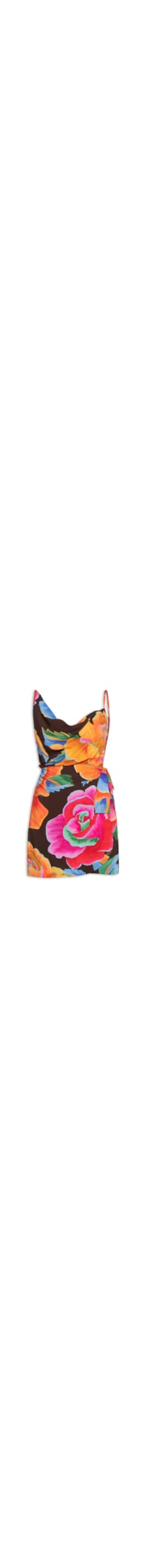 Vestido Curto Rosas Pintadas - Marrom