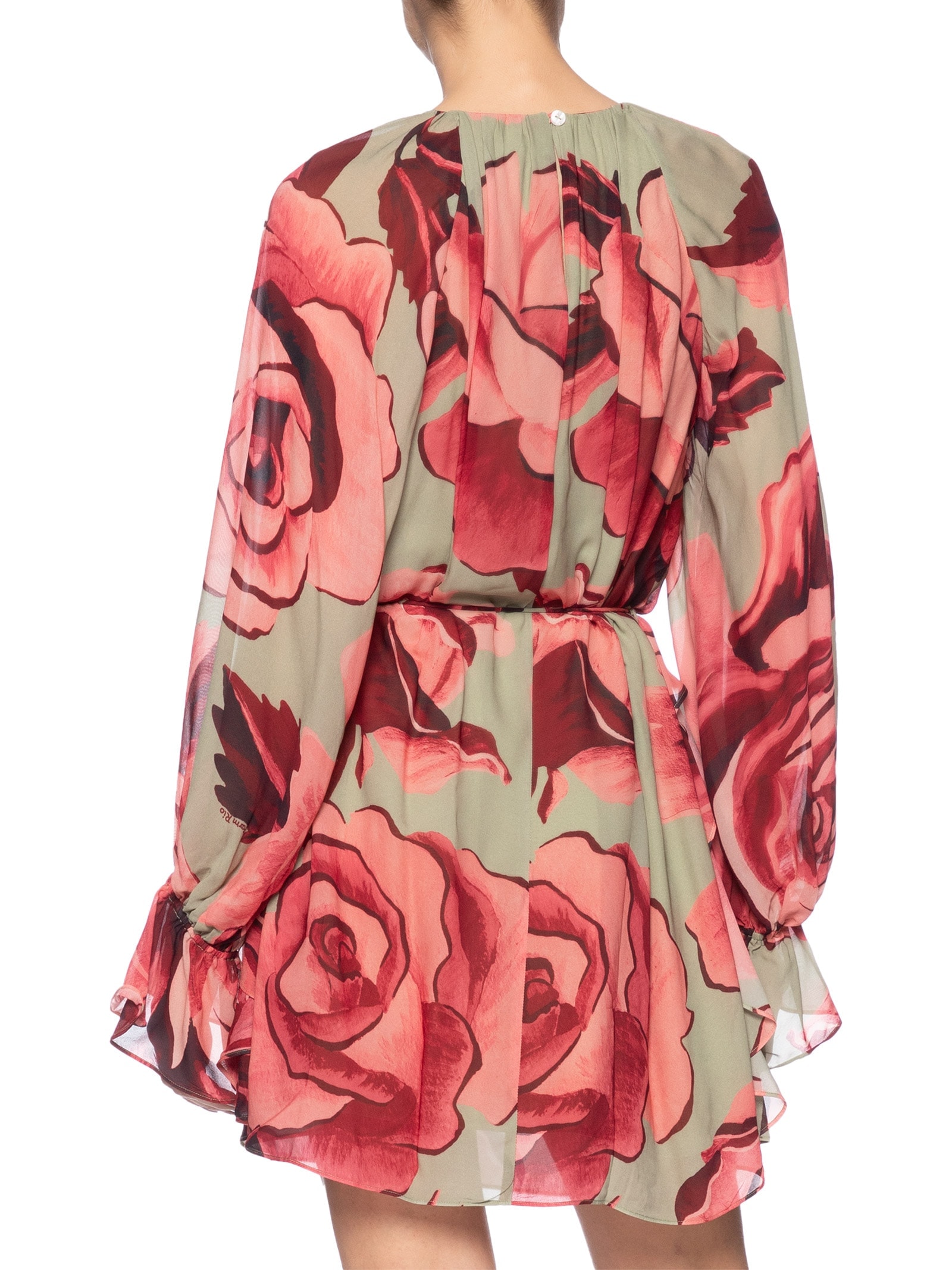 Vestido Curto Rosas Pintadas Verde Farm