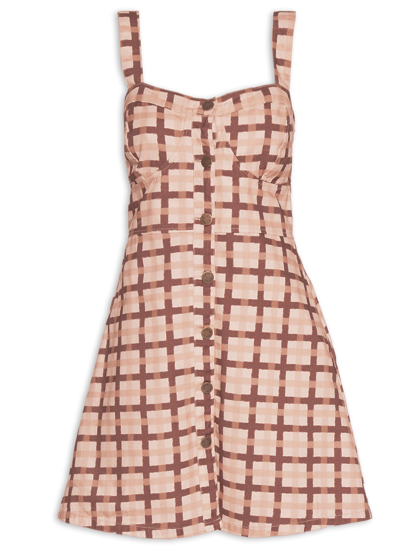 Vestido Curto Sarja Estampado Marrom Cacay