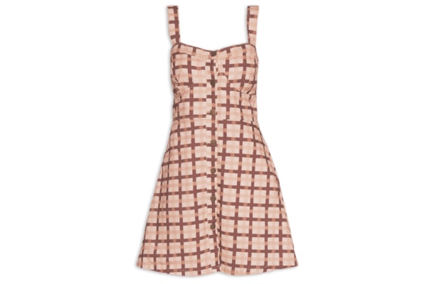 Vestido Curto Sarja Estampado - Marrom
