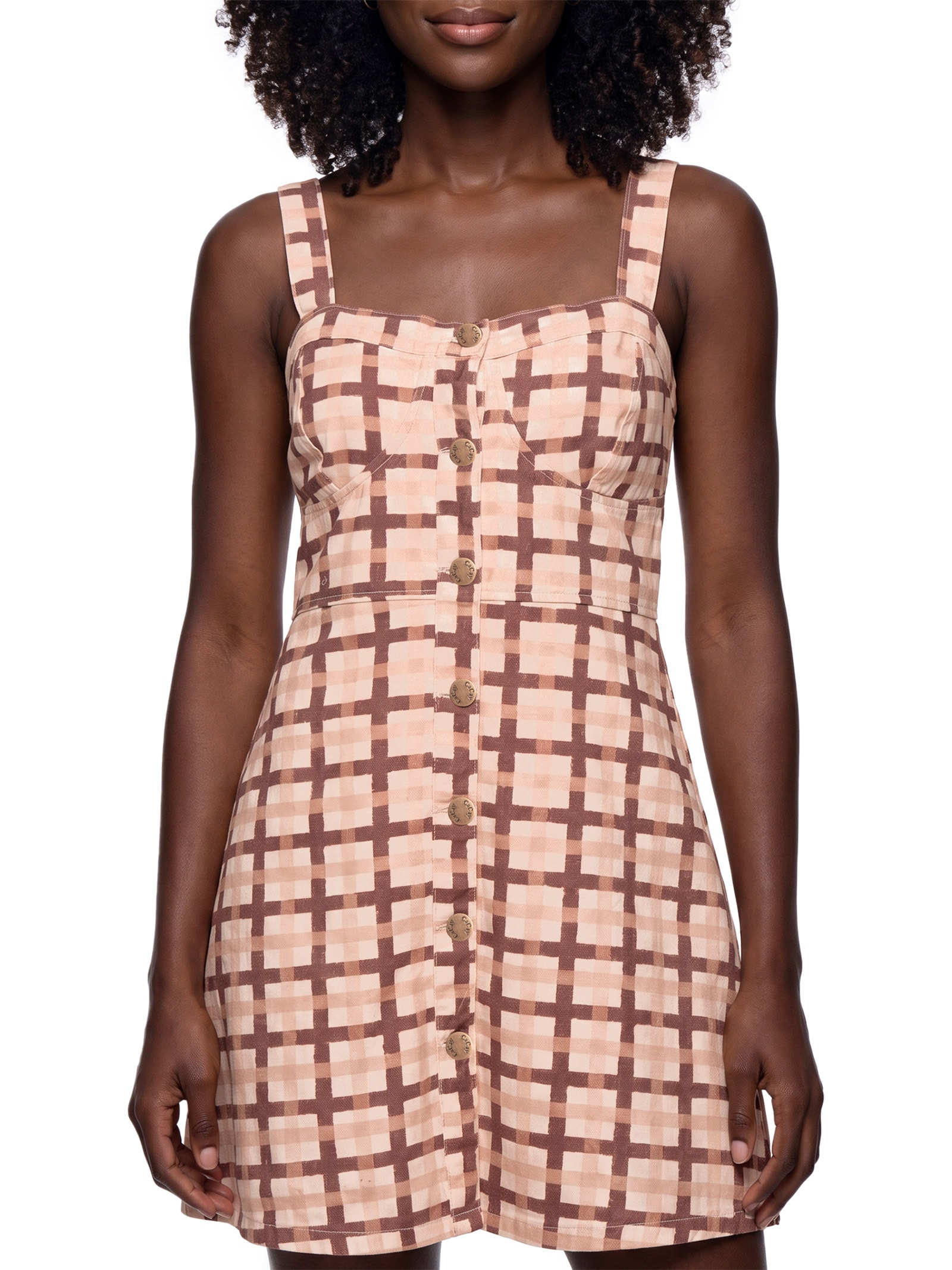 Vestido Curto Sarja Estampado Marrom Cacay