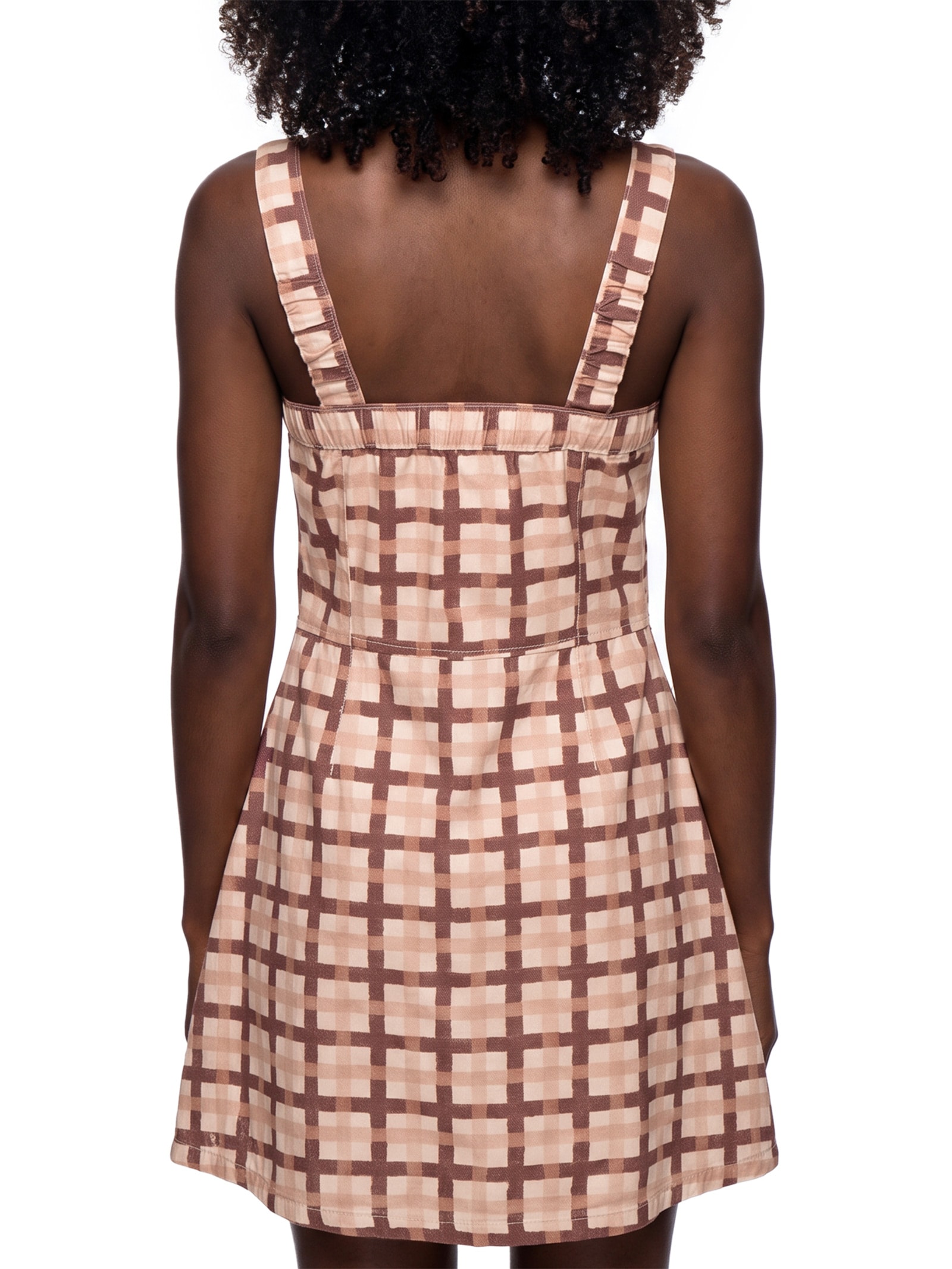 Vestido Curto Sarja Estampado Marrom Cacay