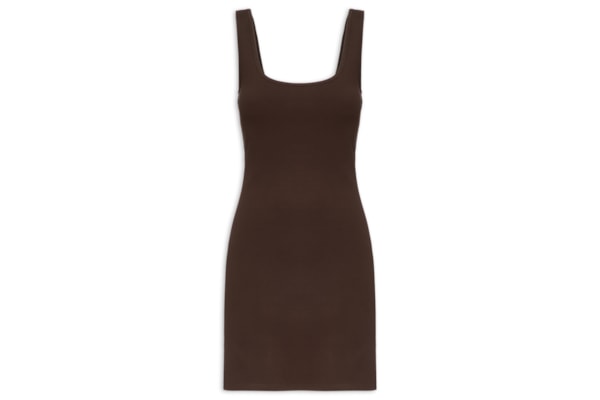 Vestido Curto Sem Manga Com Cut Out - Marrom