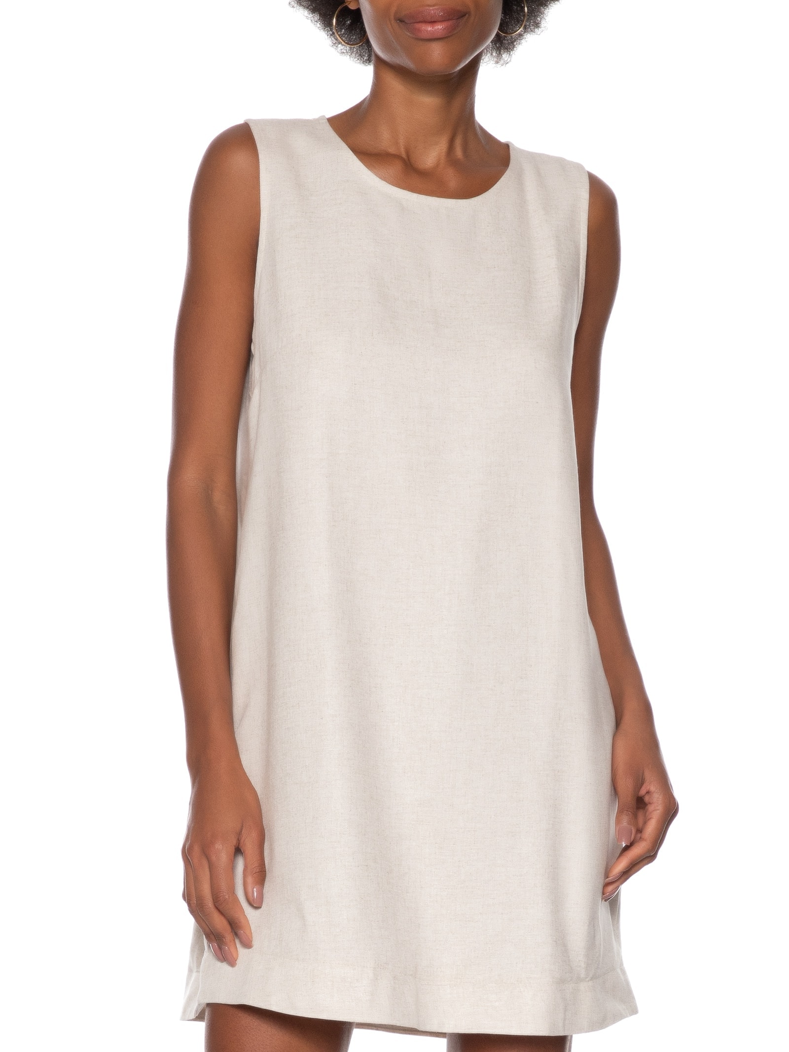 Vestido Curto Sem Manga Com Linho Branco Lança Perfume