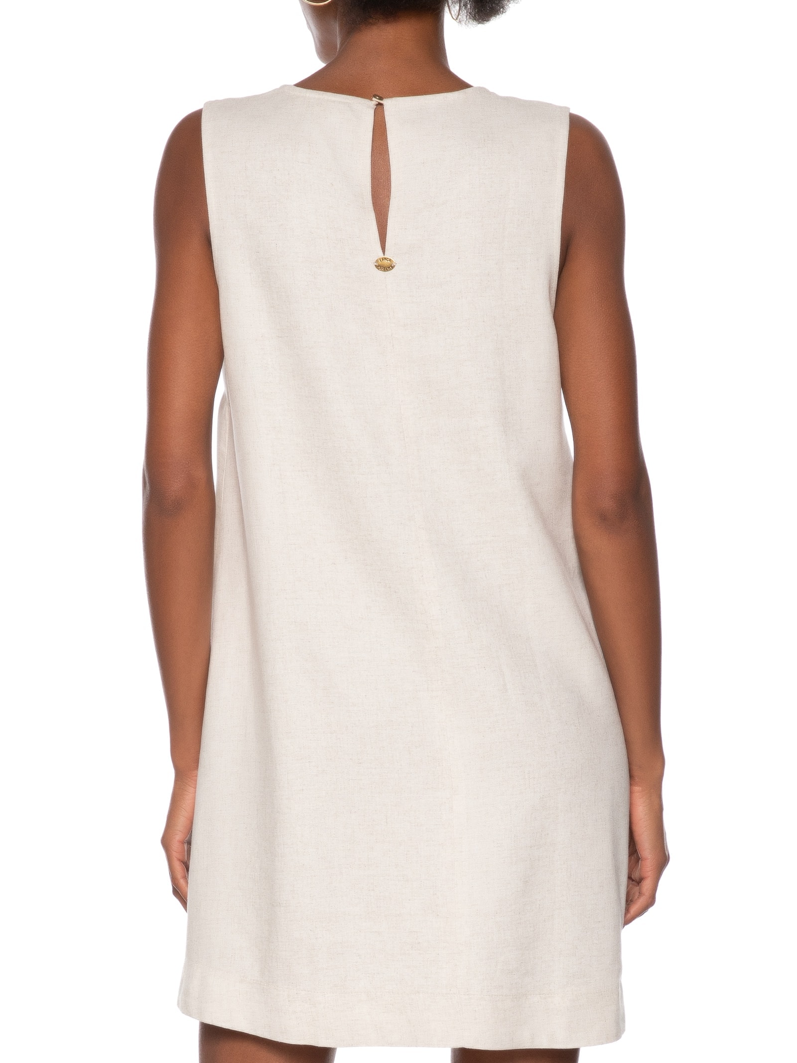 Vestido Curto Sem Manga Com Linho Branco Lança Perfume