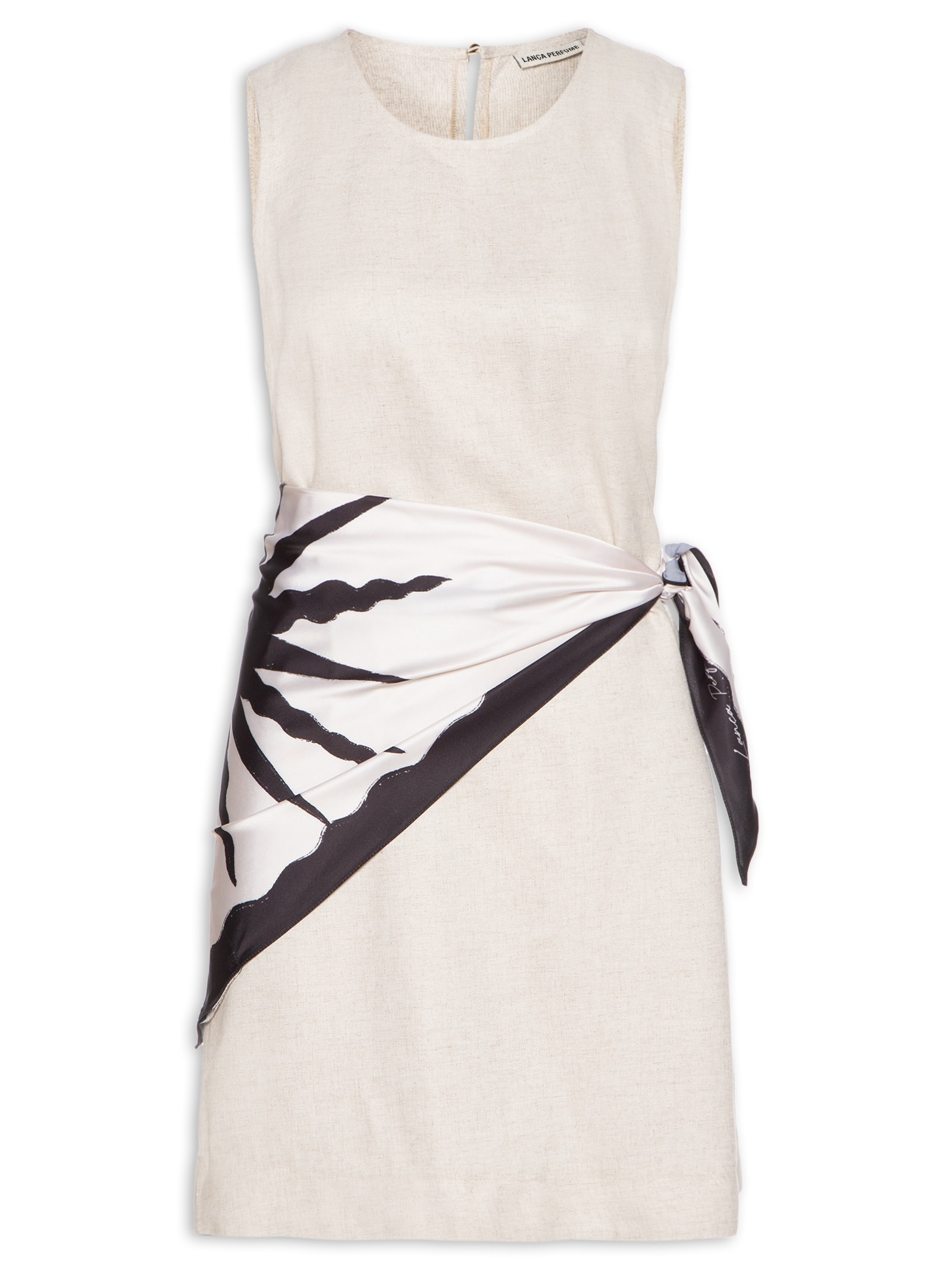 Vestido Curto Sem Manga Com Linho Branco Lança Perfume