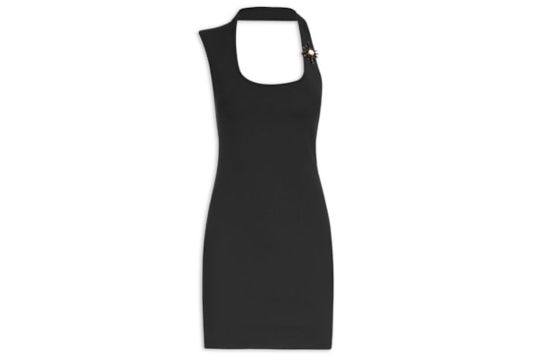Vestido Curto Sem Manga Com Metal - Preto