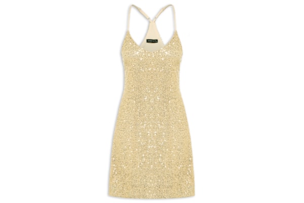 Vestido Curto Sem Manga Em Paetê - Dourado