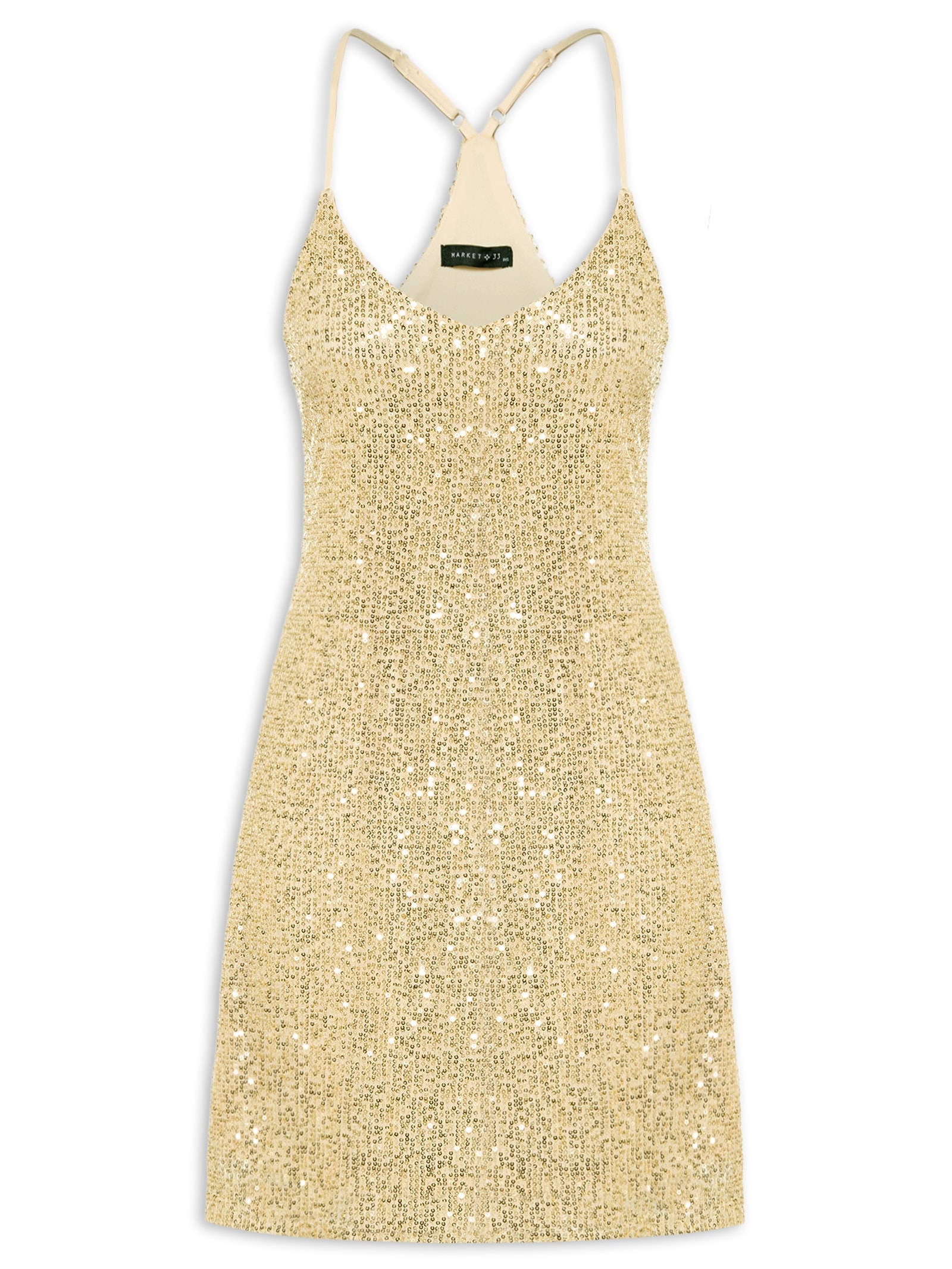 Vestido Curto Sem Manga Em Paetê Dourado Market 33