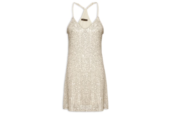 Vestido Curto Sem Manga Em Paetê - Prata