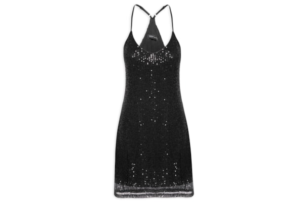 Vestido Curto Sem Manga Em Paetê - Preto