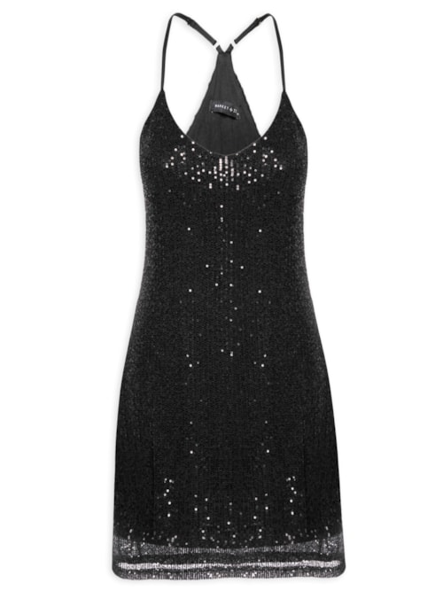 Vestido Curto Sem Manga Em Paetê - Preto