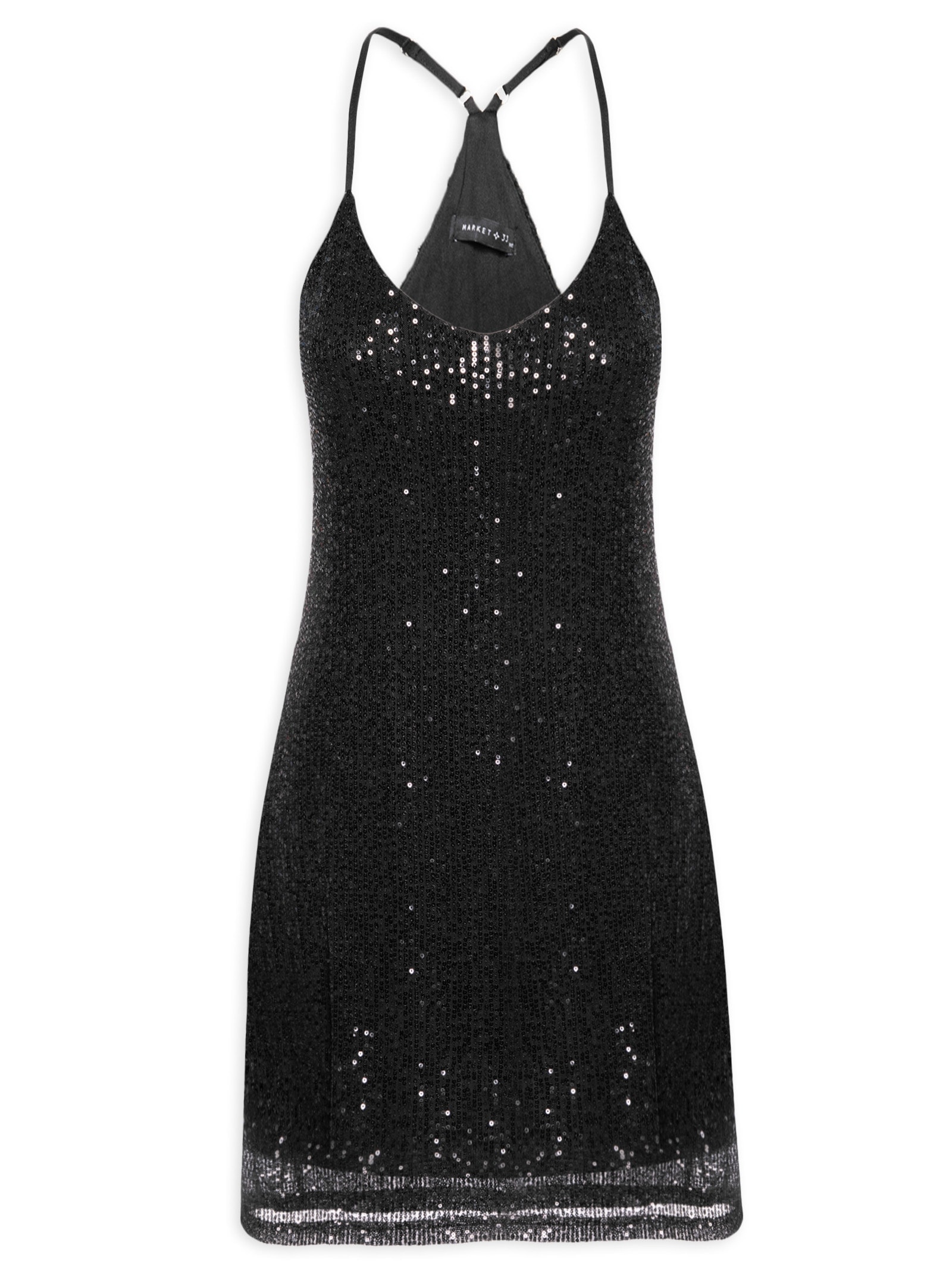 Vestido Curto Sem Manga Em Paetê Preto Market 33