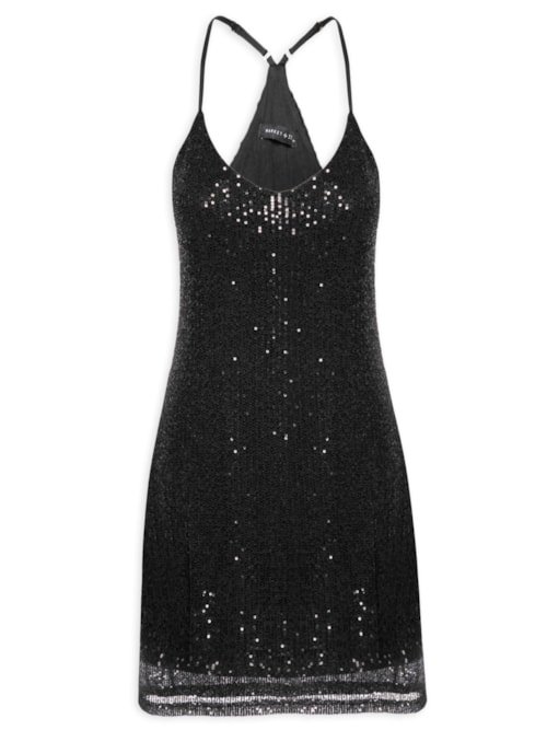 Vestido Curto Sem Manga Em Paetê – Preto