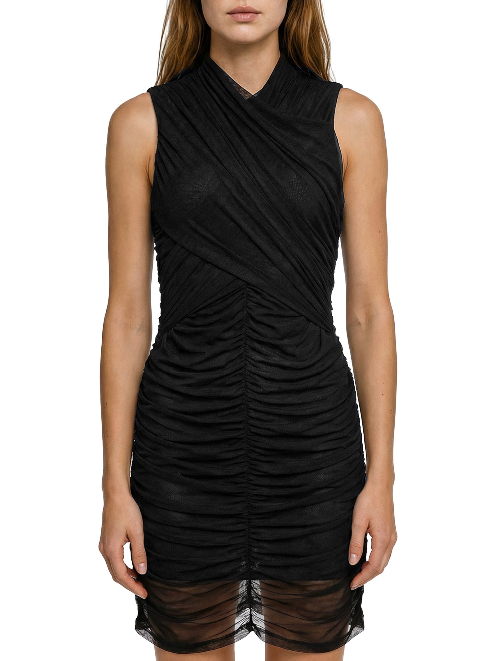 Vestido Curto Sem Mangas Franzido Preto Lança Perfume