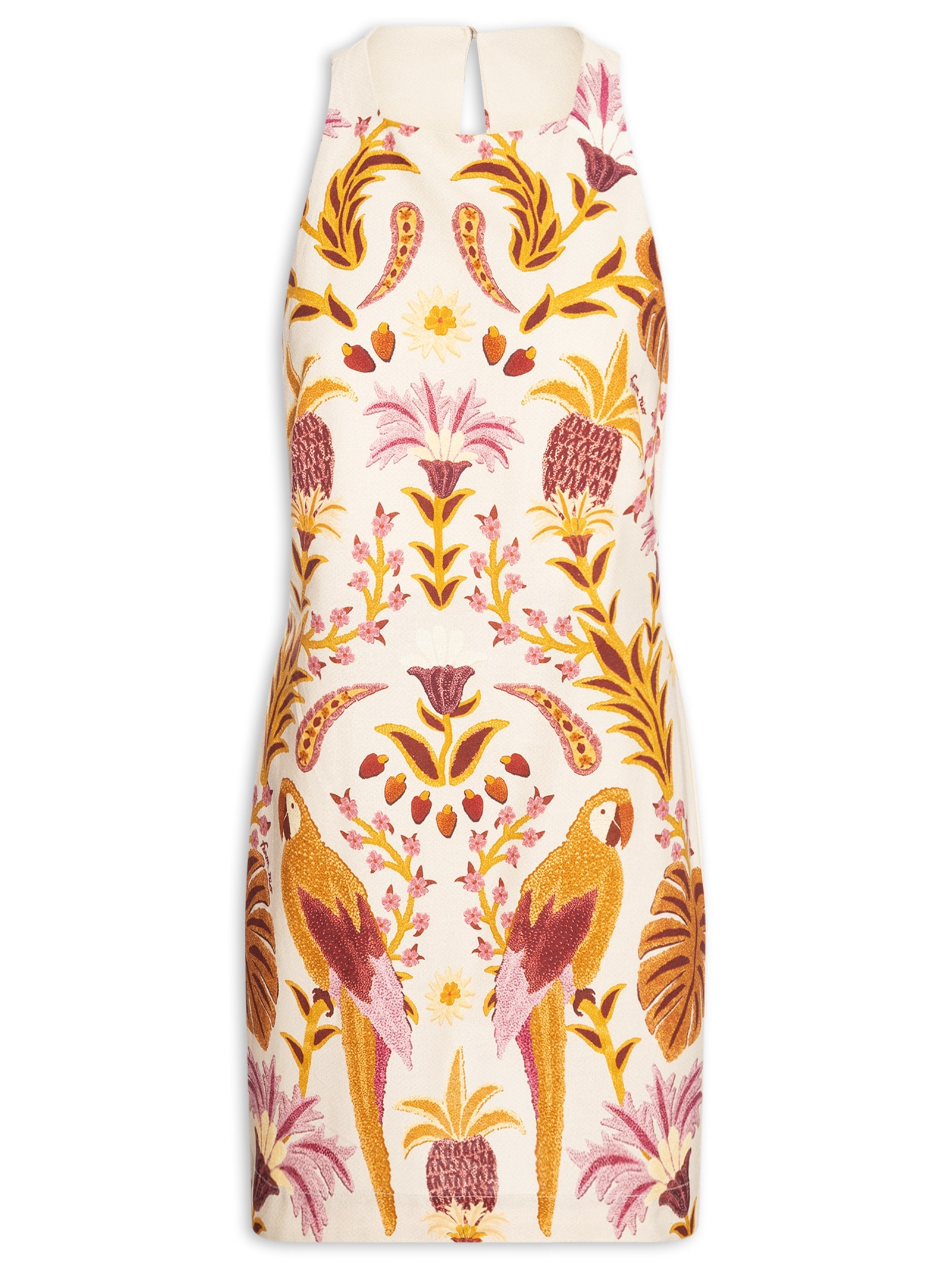 Vestido Curto Tapeçaria Tropical Bege Farm