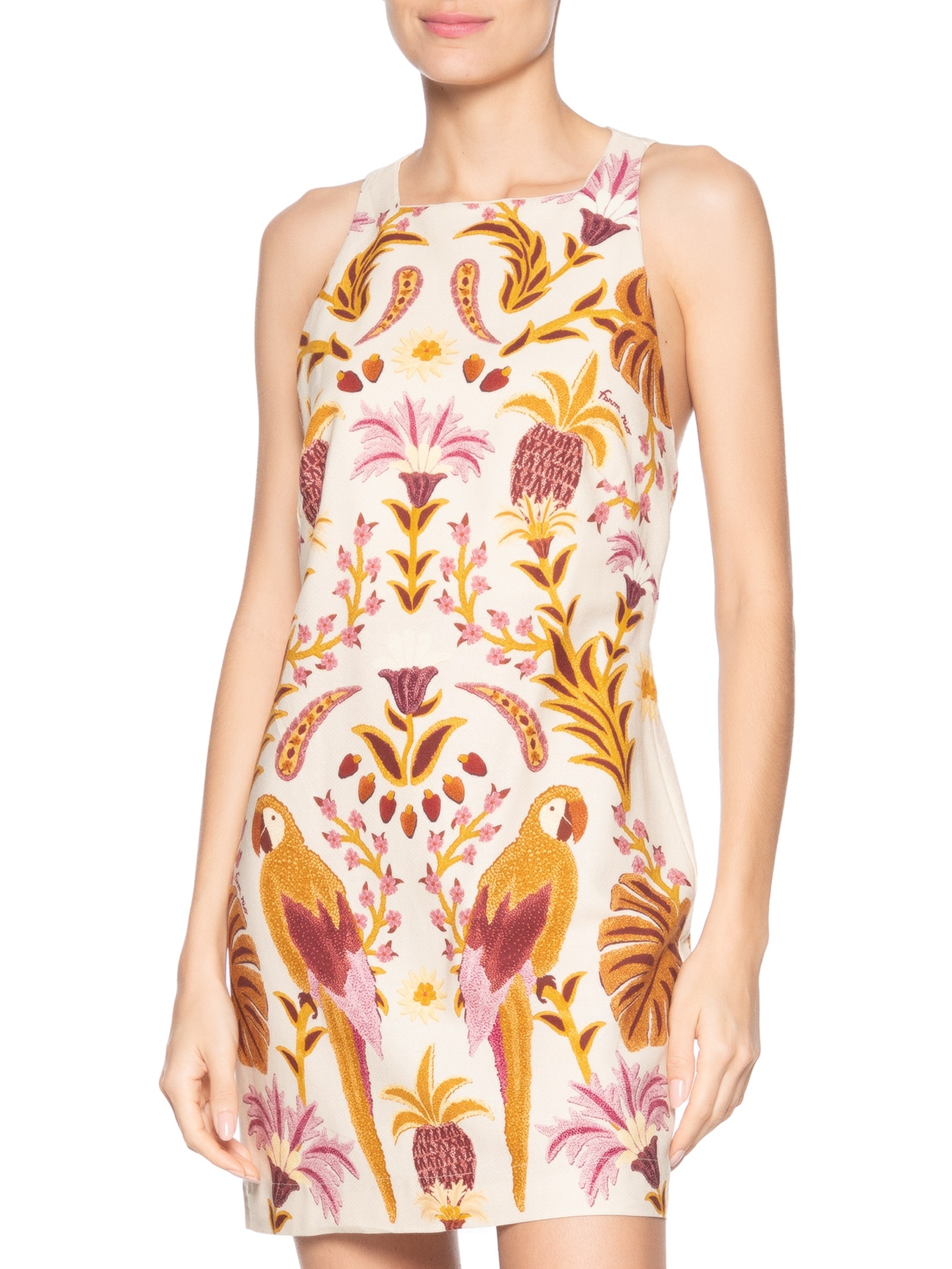 Vestido Curto Tapeçaria Tropical Bege Farm