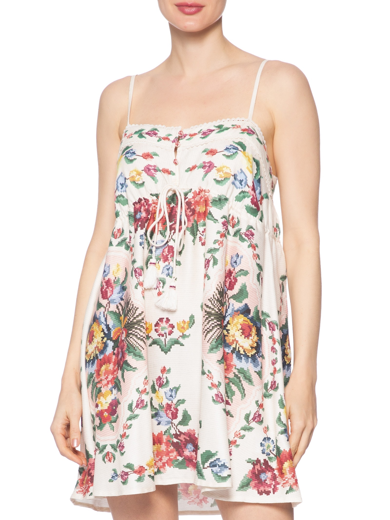 Vestido Curto Tapete De Flor Off White Farm