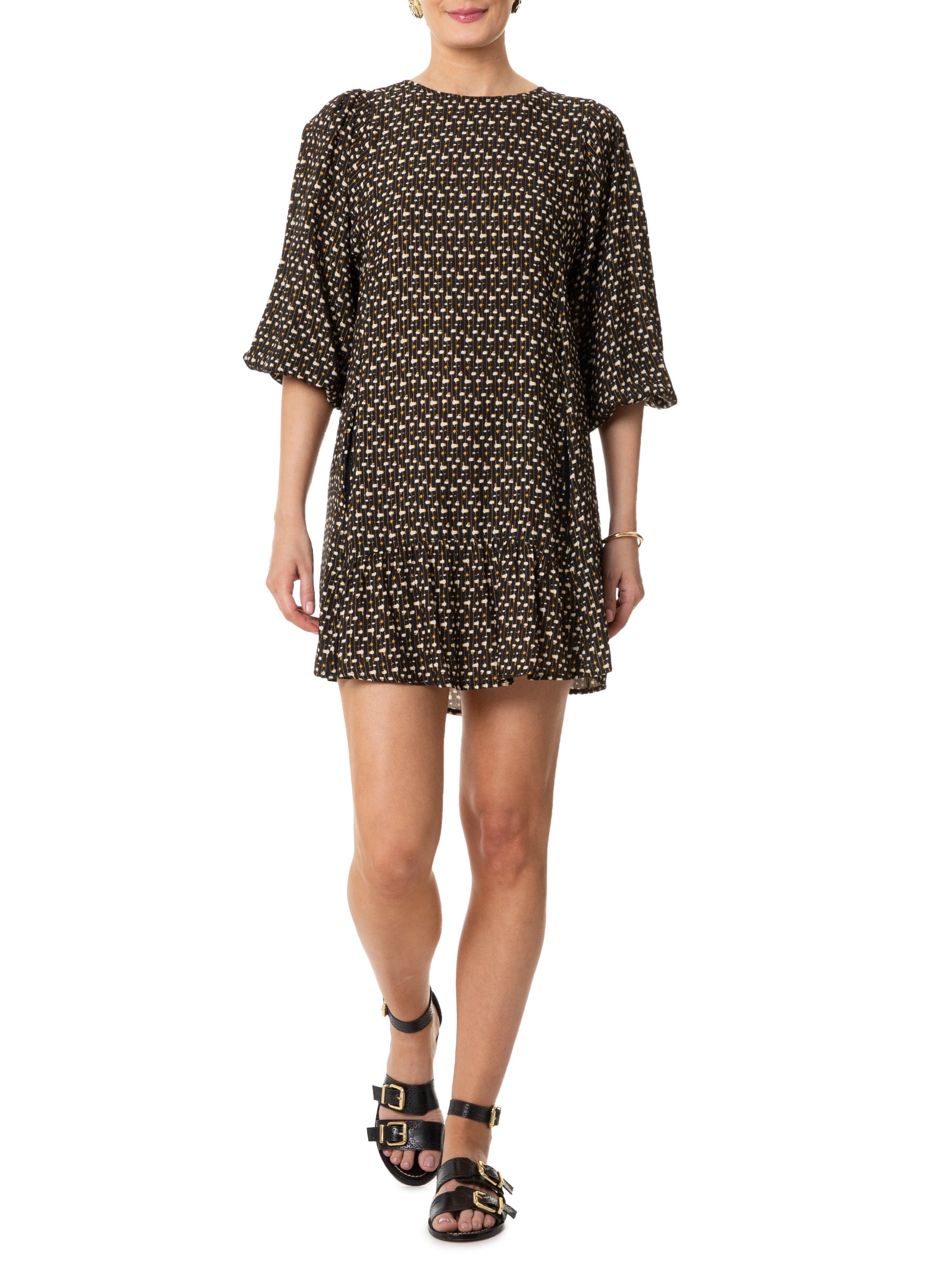 Vestido Curto Textura Soleil Preto Animale